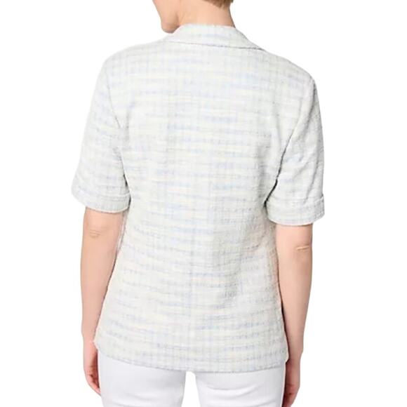 QVC Susan Graver Knit Tweed Short Sleeve Blazer Wind Blue NWOT Size L - Picture 2 of 10